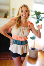Load image into Gallery viewer, Peach Tie Knot Shoulder Detail Color Block Top