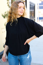 Load image into Gallery viewer, Black Smocked Three Quarter Sleeve Tie Back Top