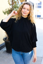 Load image into Gallery viewer, Black Smocked Three Quarter Sleeve Tie Back Top