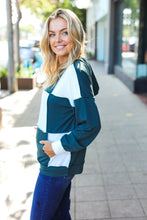 Load image into Gallery viewer, Hunter Green Color Block Outseam Stitch Terry Knit Hoodie