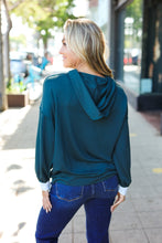 Load image into Gallery viewer, Hunter Green Color Block Outseam Stitch Terry Knit Hoodie