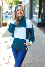 Load image into Gallery viewer, Hunter Green Color Block Outseam Stitch Terry Knit Hoodie