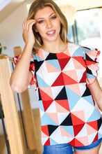 Load image into Gallery viewer, Burnt Orange Geo Print Smocked Ruffle Frill Sleeve Top