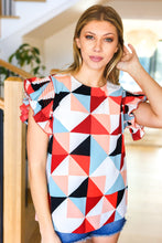 Load image into Gallery viewer, Burnt Orange Geo Print Smocked Ruffle Frill Sleeve Top