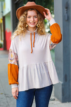 Load image into Gallery viewer, Taupe & Rust Turtleneck Babydoll Terry Top