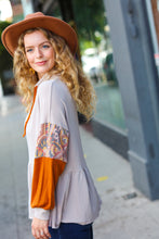 Load image into Gallery viewer, Taupe & Rust Turtleneck Babydoll Terry Top