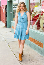 Load image into Gallery viewer, Find Romance Aquamarine Surplice Ruffle Tiered Dress