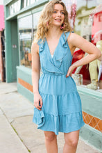 Load image into Gallery viewer, Find Romance Aquamarine Surplice Ruffle Tiered Dress