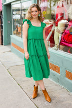 Load image into Gallery viewer, Lots To Love Smocked Flutter Sleeve Tiered Midi Dress in Kelly Green