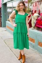 Load image into Gallery viewer, Lots To Love Smocked Flutter Sleeve Tiered Midi Dress in Kelly Green