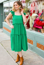 Load image into Gallery viewer, Lots To Love Smocked Flutter Sleeve Tiered Midi Dress in Kelly Green