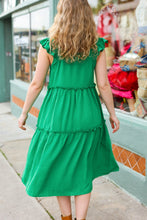 Load image into Gallery viewer, Lots To Love Smocked Flutter Sleeve Tiered Midi Dress in Kelly Green