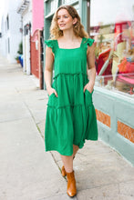 Load image into Gallery viewer, Lots To Love Smocked Flutter Sleeve Tiered Midi Dress in Kelly Green