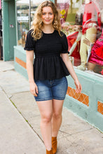 Load image into Gallery viewer, All For You Smocked Peplum Puff Sleeve Top in Black