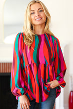 Load image into Gallery viewer, Rust & Berry Abstract Print Babydoll Air Flow Woven Top