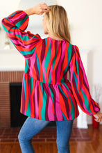 Load image into Gallery viewer, Rust & Berry Abstract Print Babydoll Air Flow Woven Top