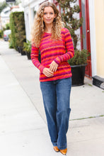 Load image into Gallery viewer, Be Bold Flame & Magenta Striped Cable Knit Print Hacci Top