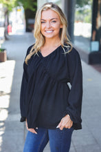 Load image into Gallery viewer, Simple Elegance Black V Neck Babydoll Woven Top