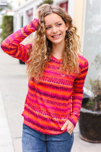 Load image into Gallery viewer, Be Bold Flame & Magenta Striped Cable Knit Print Hacci Top