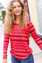 Load image into Gallery viewer, Be Bold Flame & Magenta Striped Cable Knit Print Hacci Top