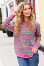 Load image into Gallery viewer, Bring Joy Magenta Multicolor Textured Waffle Knit Sweater