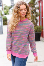 Load image into Gallery viewer, Bring Joy Magenta Multicolor Textured Waffle Knit Sweater