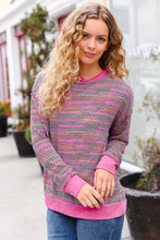 Load image into Gallery viewer, Bring Joy Magenta Multicolor Textured Waffle Knit Sweater