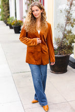 Load image into Gallery viewer, Holiday Stunner Velvet Lapel Blazer in Rust