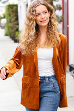 Load image into Gallery viewer, Holiday Stunner Velvet Lapel Blazer in Rust