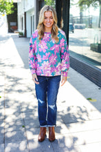 Load image into Gallery viewer, Feeling Femme Floral Brushed Hacci Sweater Top in Teal