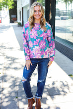 Load image into Gallery viewer, Feeling Femme Floral Brushed Hacci Sweater Top in Teal