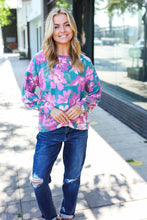 Load image into Gallery viewer, Feeling Femme Floral Brushed Hacci Sweater Top in Teal
