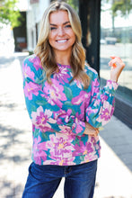 Load image into Gallery viewer, Feeling Femme Floral Brushed Hacci Sweater Top in Teal