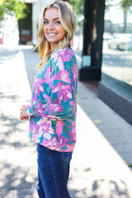 Load image into Gallery viewer, Feeling Femme Floral Brushed Hacci Sweater Top in Teal