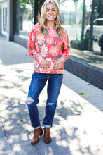 Load image into Gallery viewer, Feeling Femme Floral Brushed Hacci Sweater Top in Red