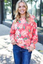 Load image into Gallery viewer, Feeling Femme Floral Brushed Hacci Sweater Top in Red
