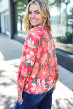 Load image into Gallery viewer, Feeling Femme Floral Brushed Hacci Sweater Top in Red