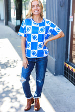 Load image into Gallery viewer, Turn Up The Volume Football Checker Print Top in Blue