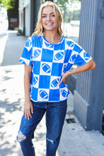 Load image into Gallery viewer, Turn Up The Volume Football Checker Print Top in Blue