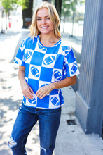 Load image into Gallery viewer, Turn Up The Volume Football Checker Print Top in Blue