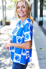 Load image into Gallery viewer, Turn Up The Volume Football Checker Print Top in Blue