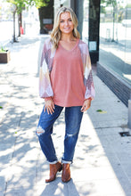 Load image into Gallery viewer, Weekend Ready Rust Argyle Pattern Dolman V Neck Top