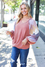 Load image into Gallery viewer, Weekend Ready Rust Argyle Pattern Dolman V Neck Top
