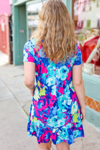 Load image into Gallery viewer, Everyday Blue &amp; Pink Floral Ruffle Hem Dress
