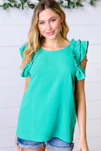 Load image into Gallery viewer, Kelly Green Double Ruffle Sleeve Crinkle Top