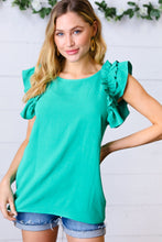 Load image into Gallery viewer, Kelly Green Double Ruffle Sleeve Crinkle Top