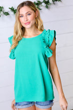 Load image into Gallery viewer, Kelly Green Double Ruffle Sleeve Crinkle Top