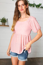 Load image into Gallery viewer, Mauve Eyelet Puff Sleeve Babydoll Top
