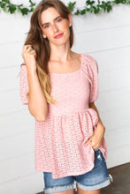 Load image into Gallery viewer, Mauve Eyelet Puff Sleeve Babydoll Top
