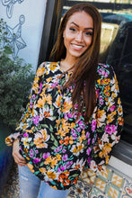 Load image into Gallery viewer, Boho Vibes Notch Tie Neck Floral Print Long Sleeve Blouse